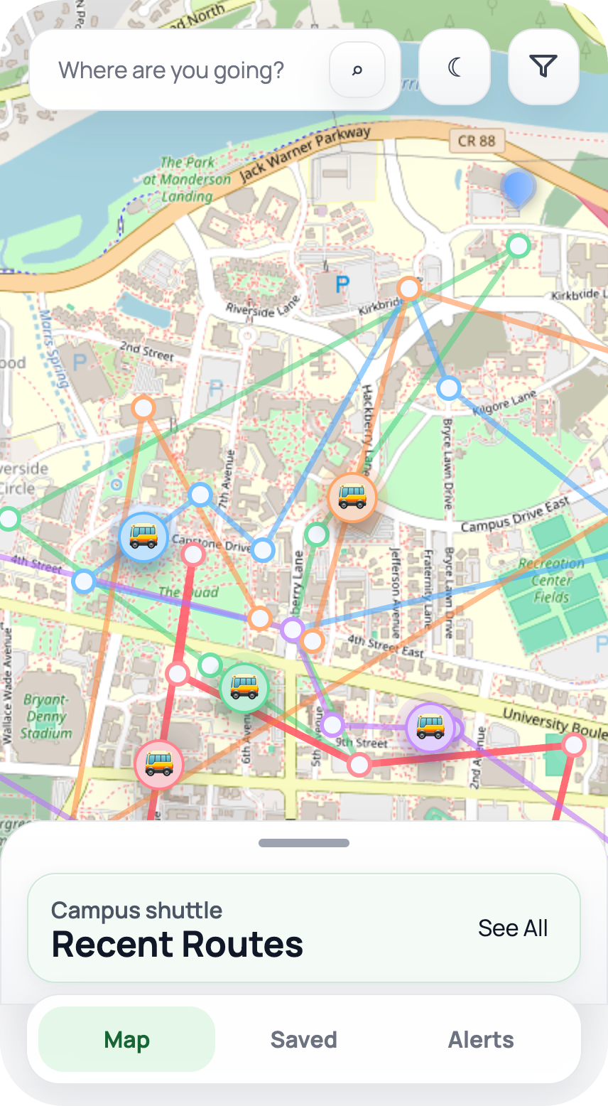 Mobile screen preview of the Bus App Prototype